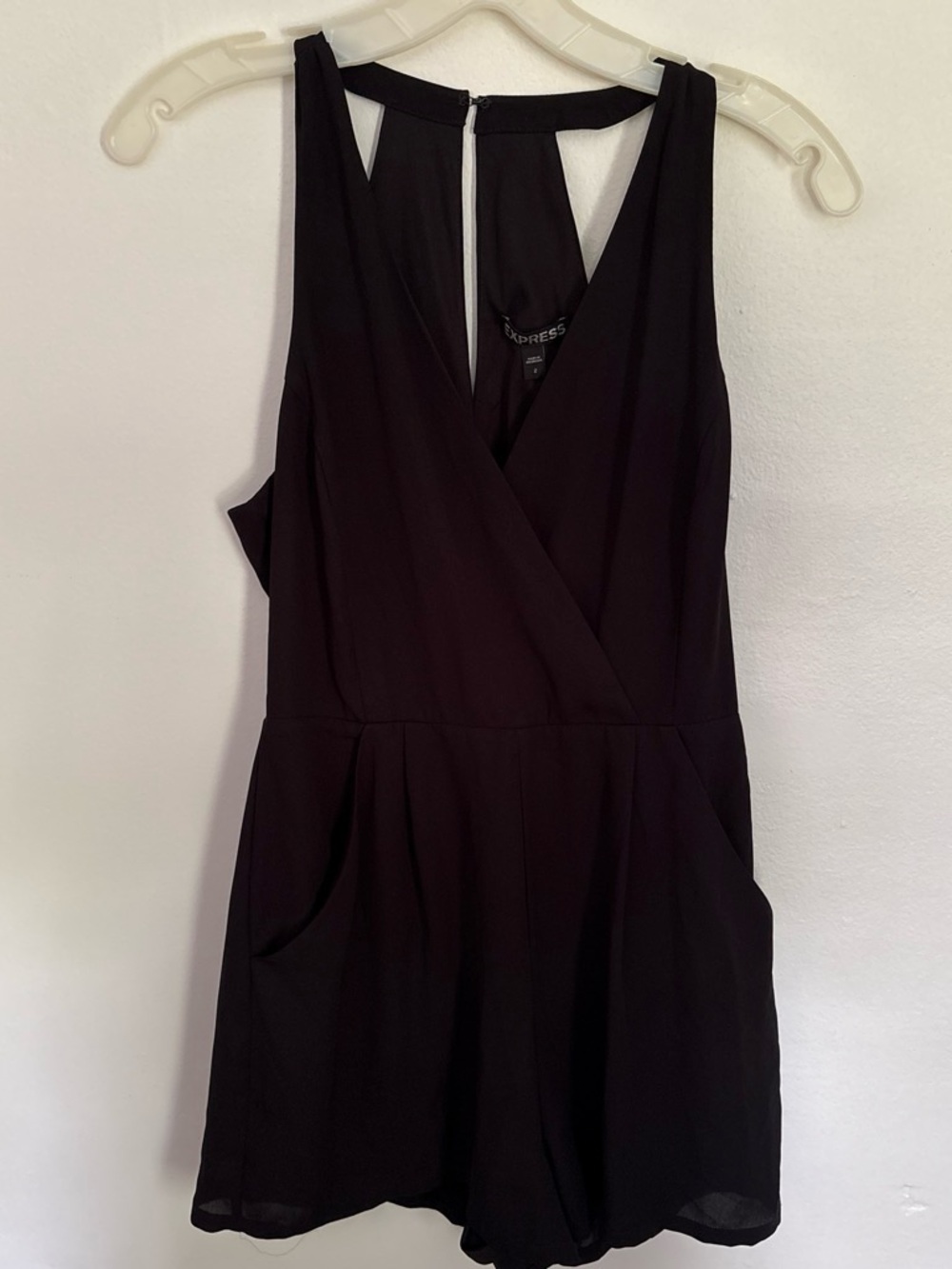 Express Black Sleeveless V-Neck Romper with Pockets